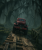 Camion rouge sur un pont de bois délabré.png